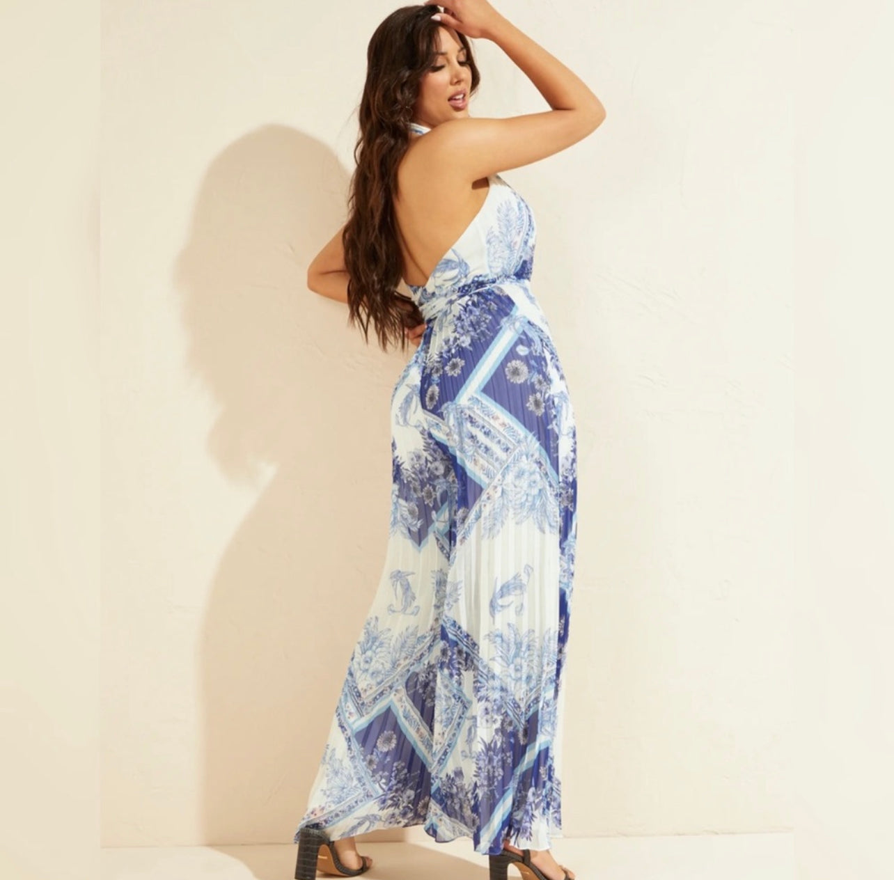 New Guess Marciano Forever Pleated Halter Sleeveless Wide Leg Jumpsuit SMALL 4