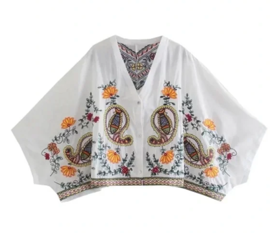Boho Embroidered Flared 2 Piece Cotton Floral - Small