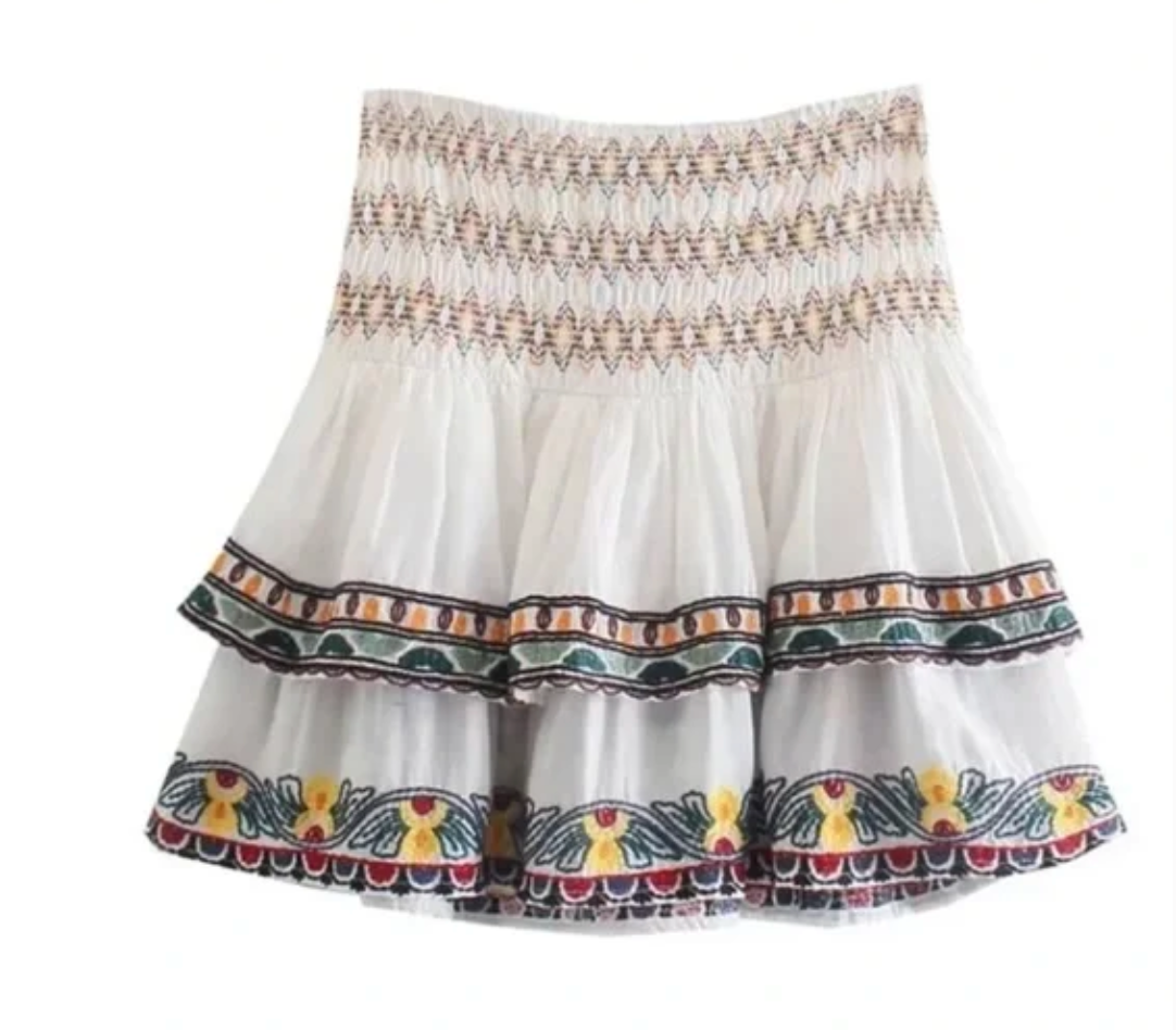 Boho Embroidered Flared 2 Piece Cotton Floral - Small