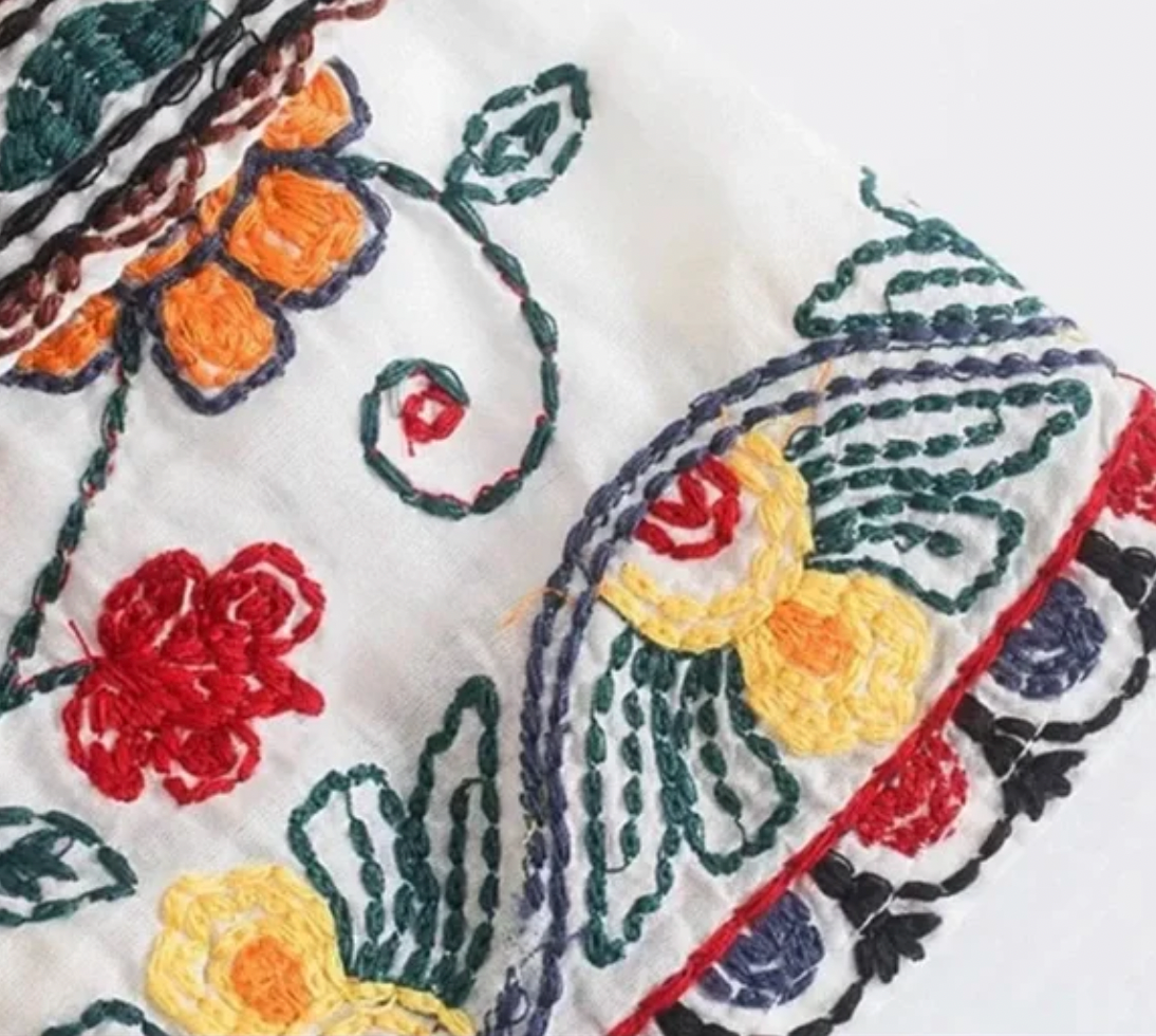 Boho Embroidered Flared 2 Piece Cotton Floral - Small