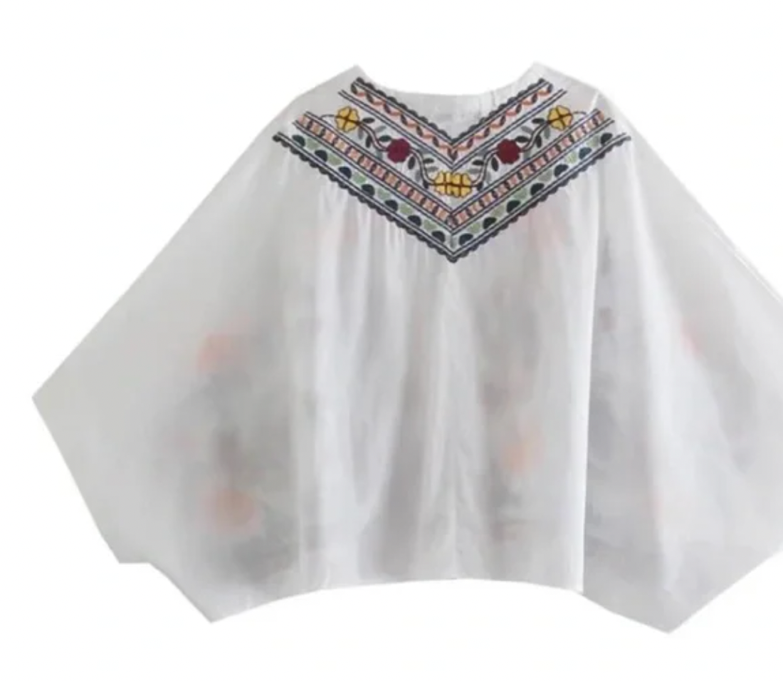 Boho Embroidered Flared 2 Piece Cotton Floral - Small