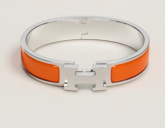 Authentic Hermès Enamel  Clic H Bracelet; Orange