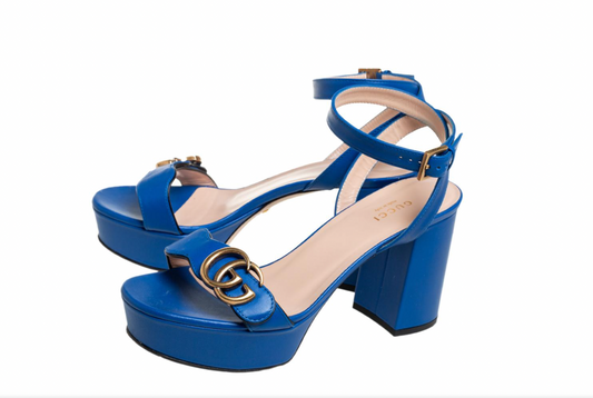 A. Blue Gucci Platform Ankle Straps - size 10 (40)