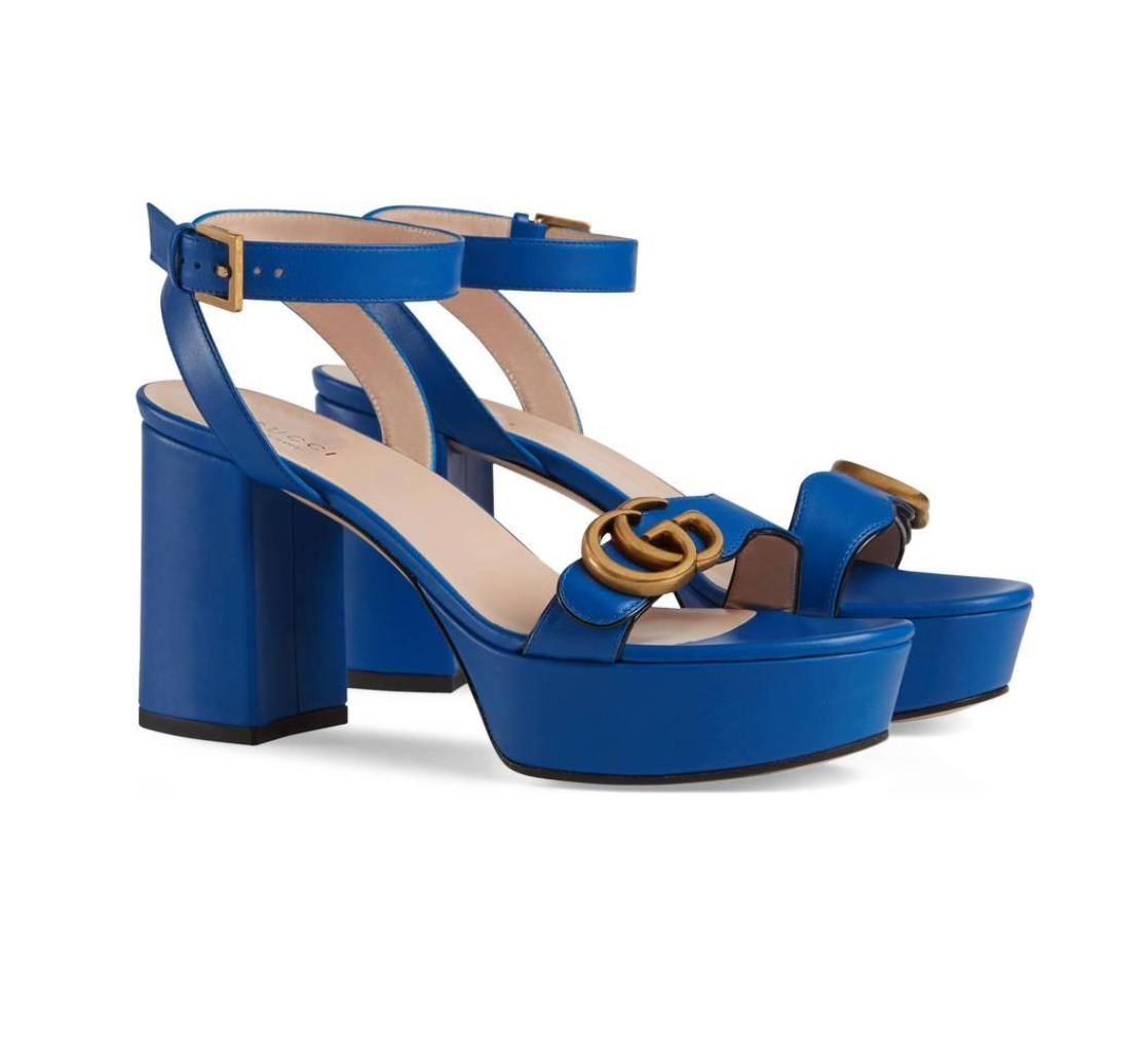 A. Blue Gucci Platform Ankle Straps - size 10 (40)