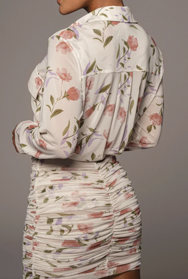 Ivory Floral Mesh Skirt Jluxlabel - Small