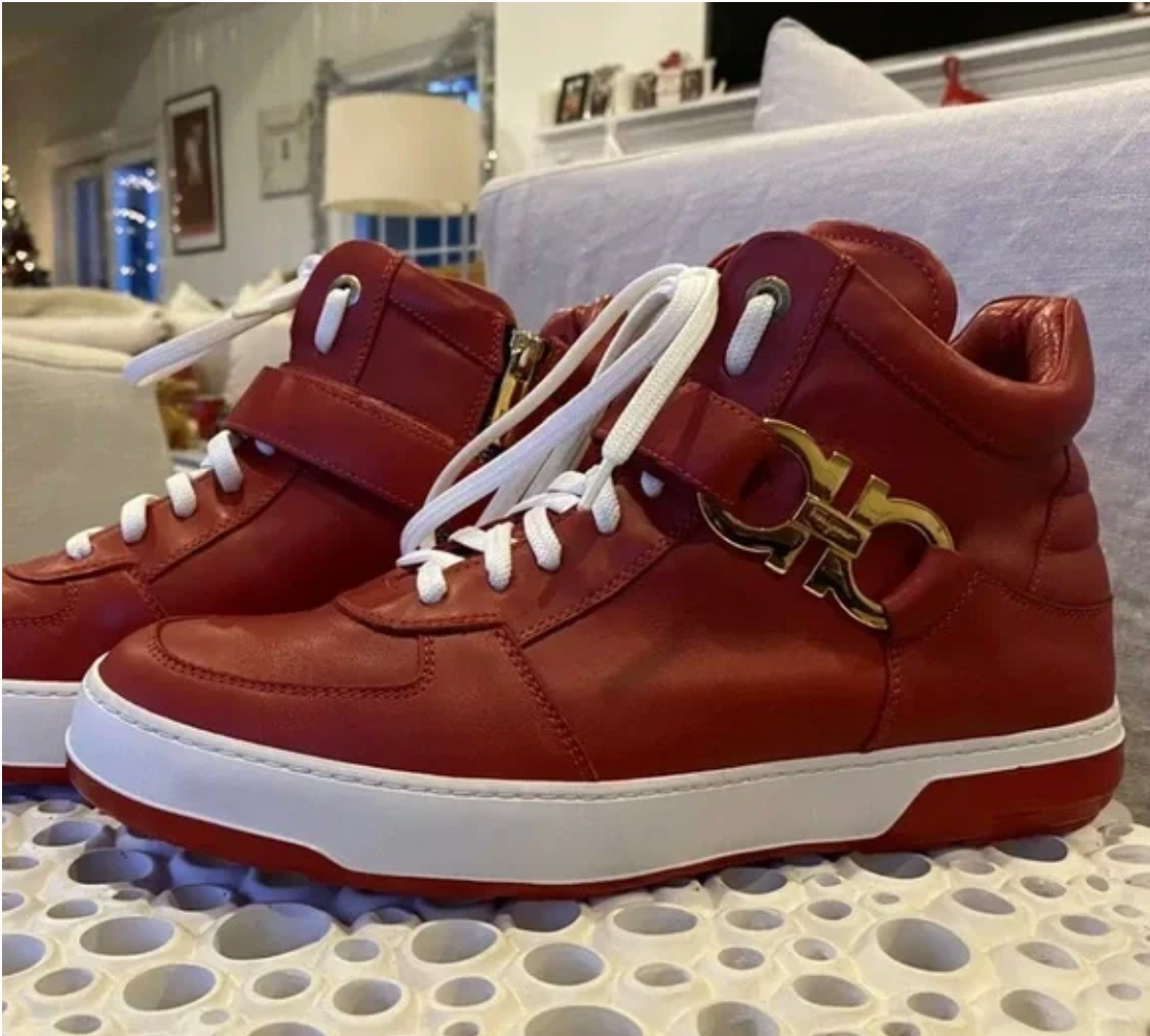 Ferragamo Red, Leather High Top Shoes- Size 9 MEN